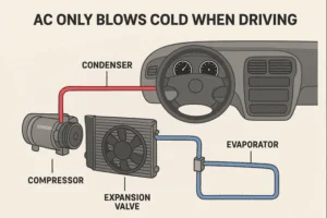 Read more about the article Why Your Car’s AC Only Blows Cold When Driving — Top Cause & Solutions